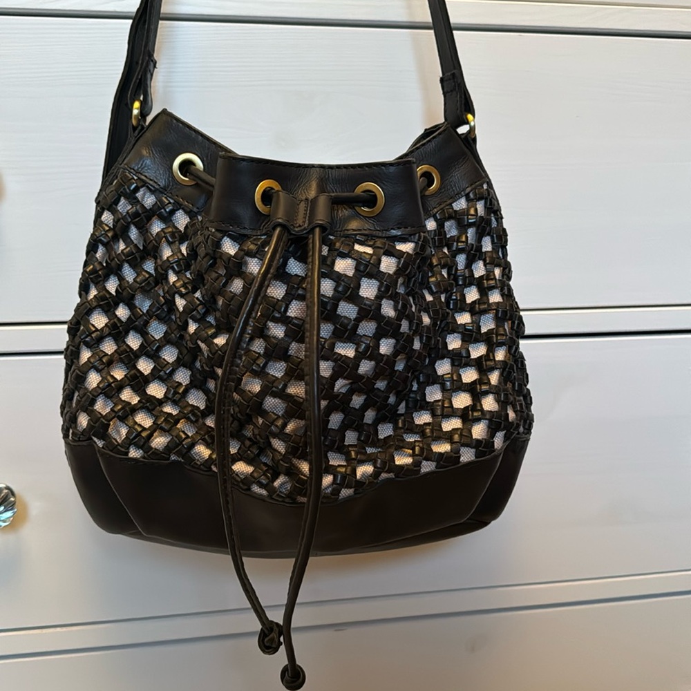 Marta Ponti Black Woven Genuine Leather Bag